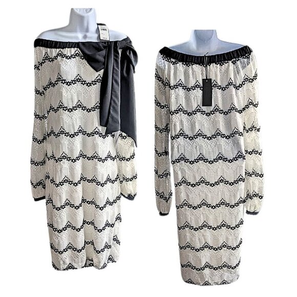 NWT GRAYSE St. John Chevron OffShoulder Wedding MOB MiniDress W1420301 Sz L $550 - Picture 2 of 10